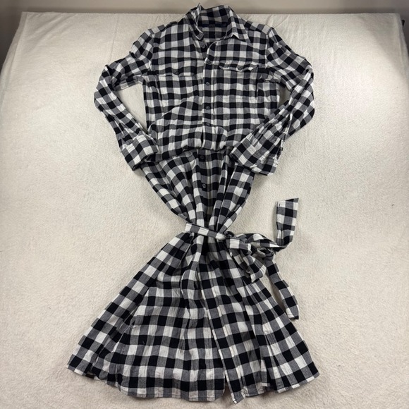 Polo Ralph Lauren Black & White Checkered Button Up Shirt Dress w/ Belt Women's - Picture 1 of 11